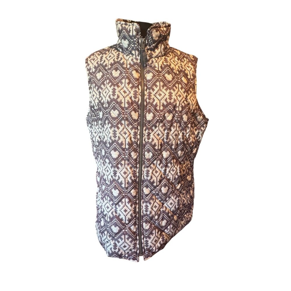 Coldwater Creek Quilted Vest Size 1X (18) – Fair Isle Snowflake Print, Hidden Mi